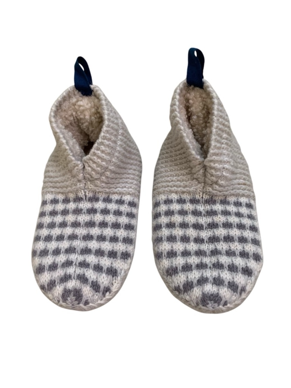 Bombas Gripper Slipper Socks‎ Grey White Knit Sherpa Lined Toddler Kids 8-10